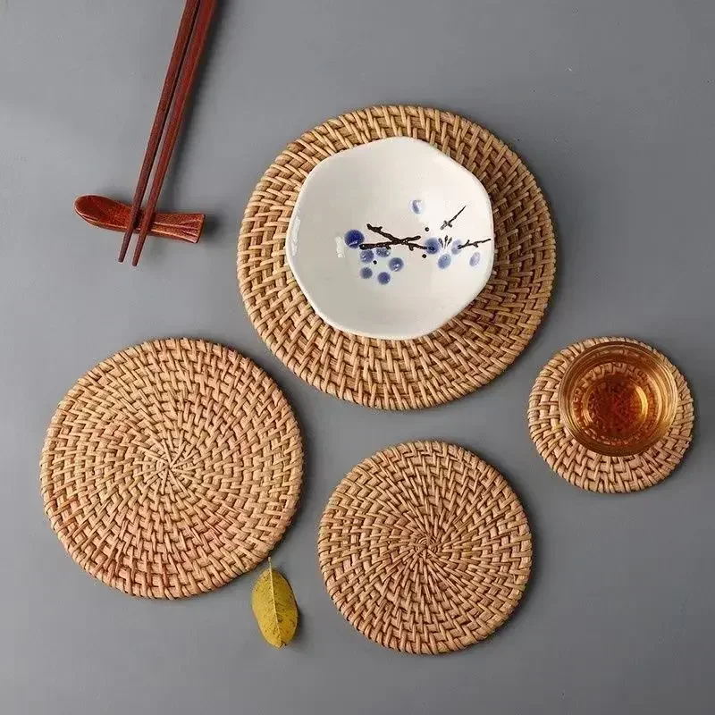 Outdoor Furniture Rh - Handmade Round Rattan Coasters Heat Insulated