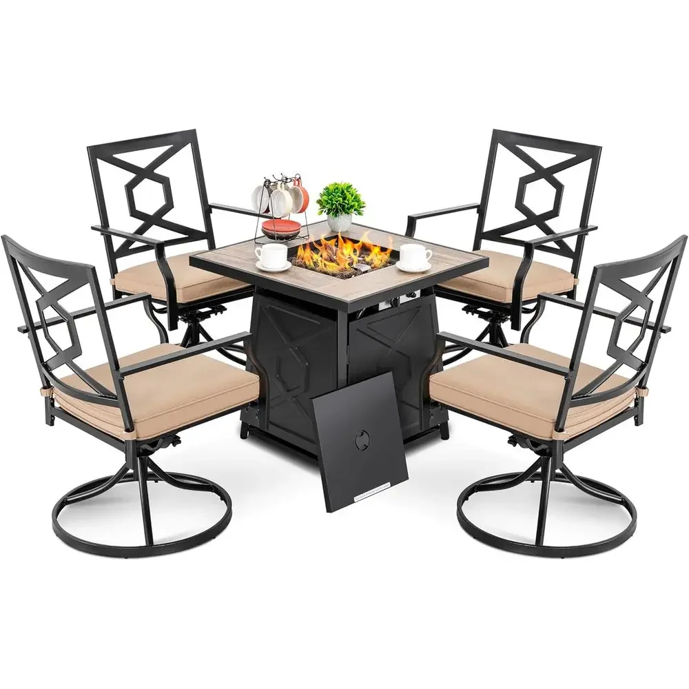 Outdoor Furniture With Fire Pit Table - 5-Piece Outdoor Patio Furniture Set with