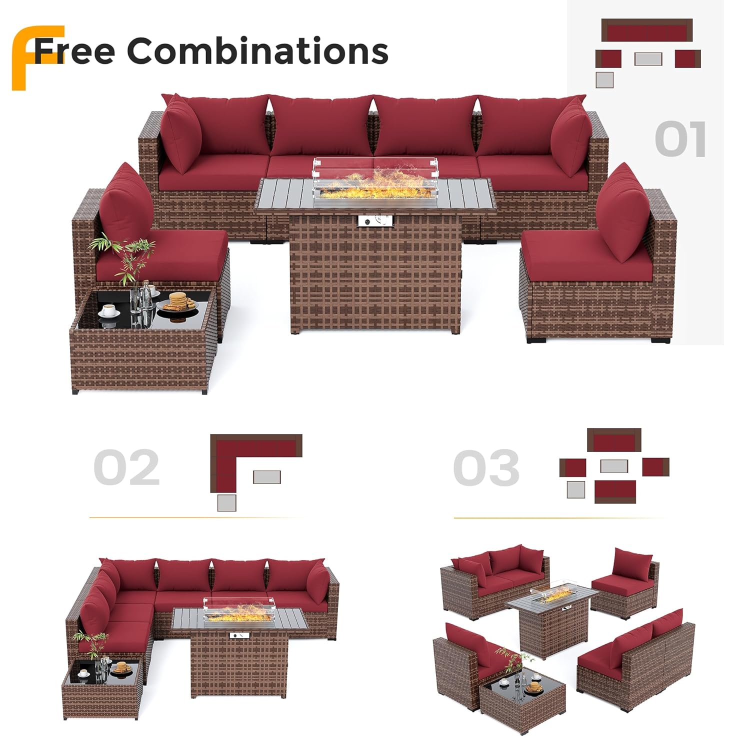 8pc All-Weather Wicker Section - Outdoor Furniture With Fire Pit Table ulasan dan harga