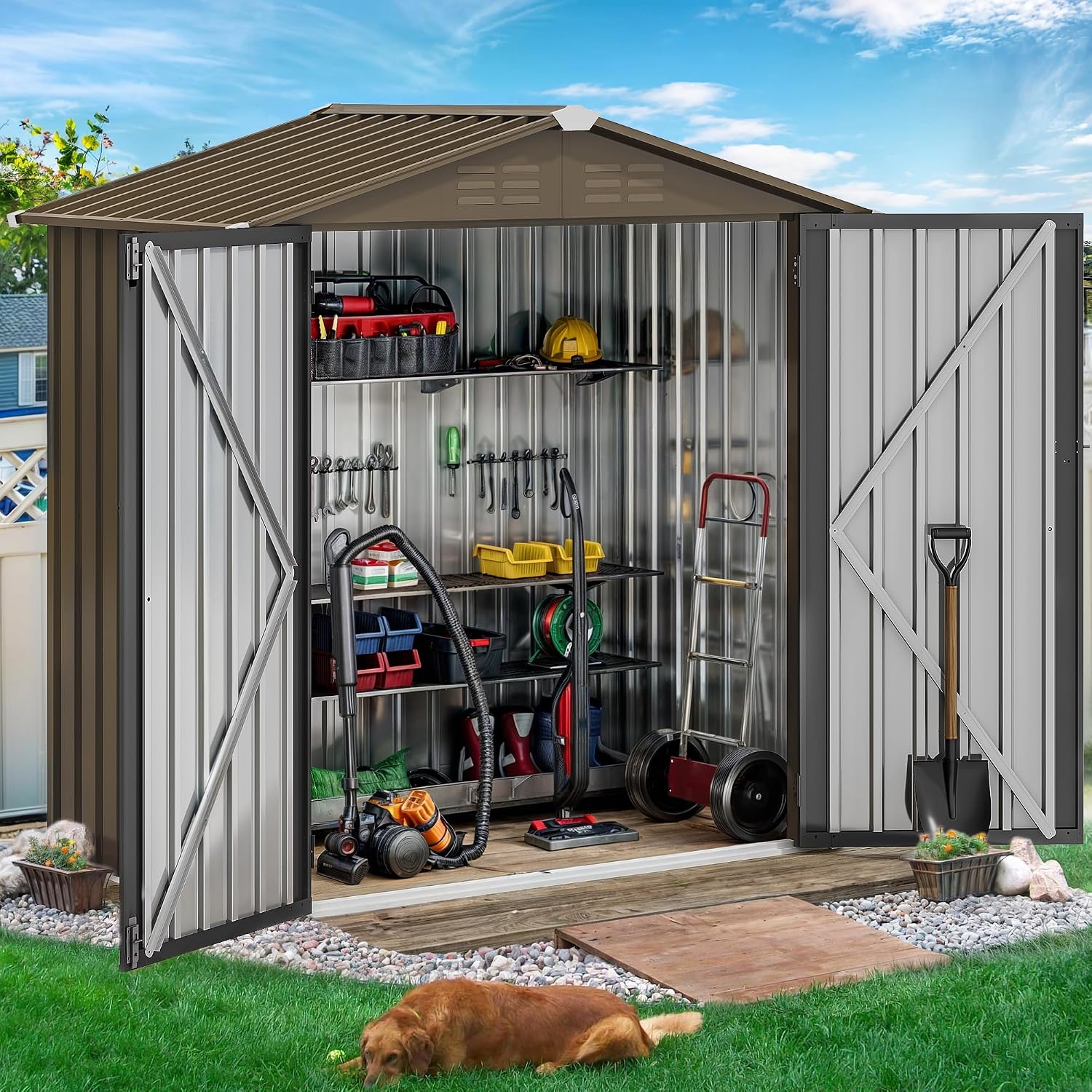 6x4ft Metal Outdoor Storage Sh - Outdoor Furniture Waterproof ulasan dan harga
