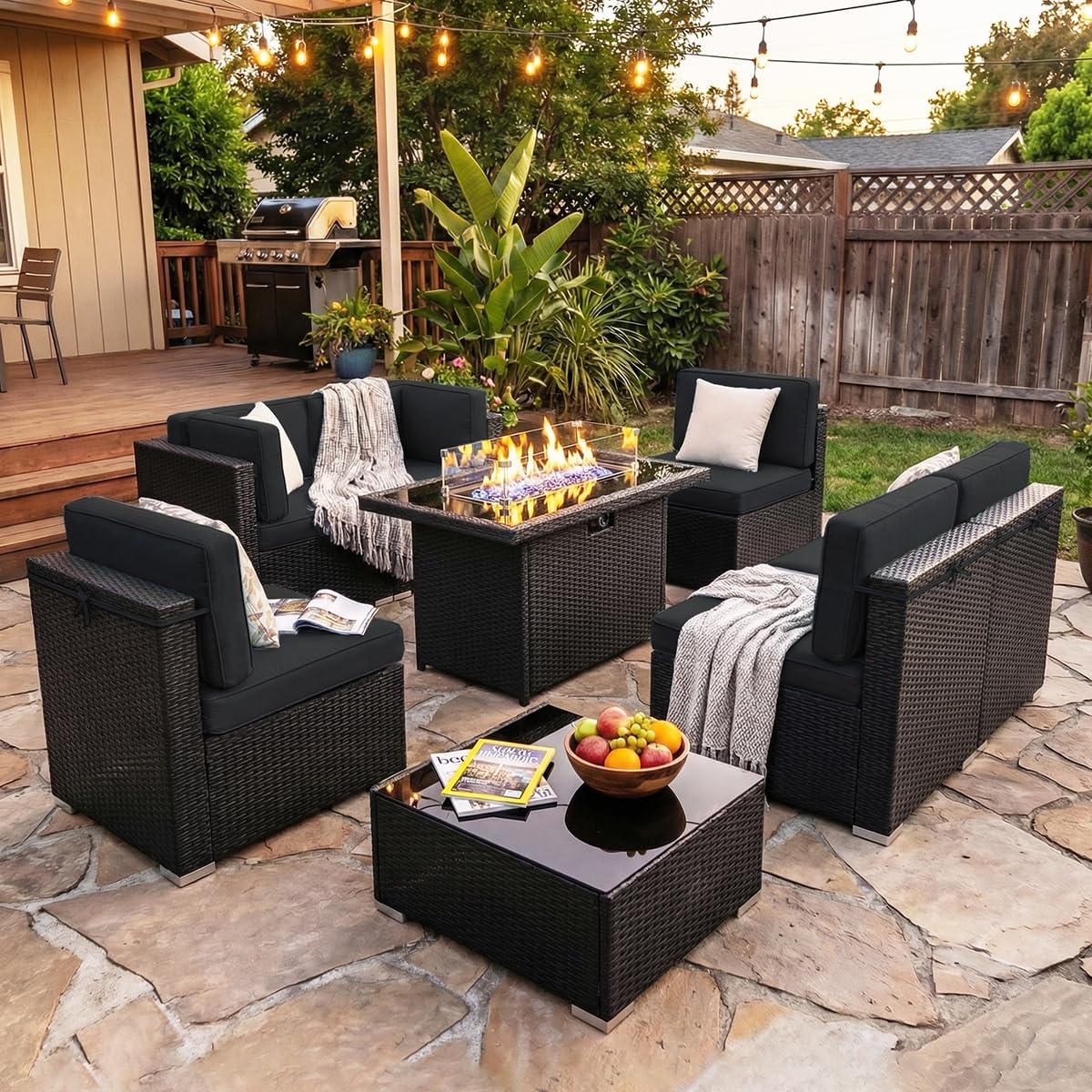 8 Pieces Patio Furniture Set w - Outdoor Furniture With Fire Pit Table ulasan dan harga