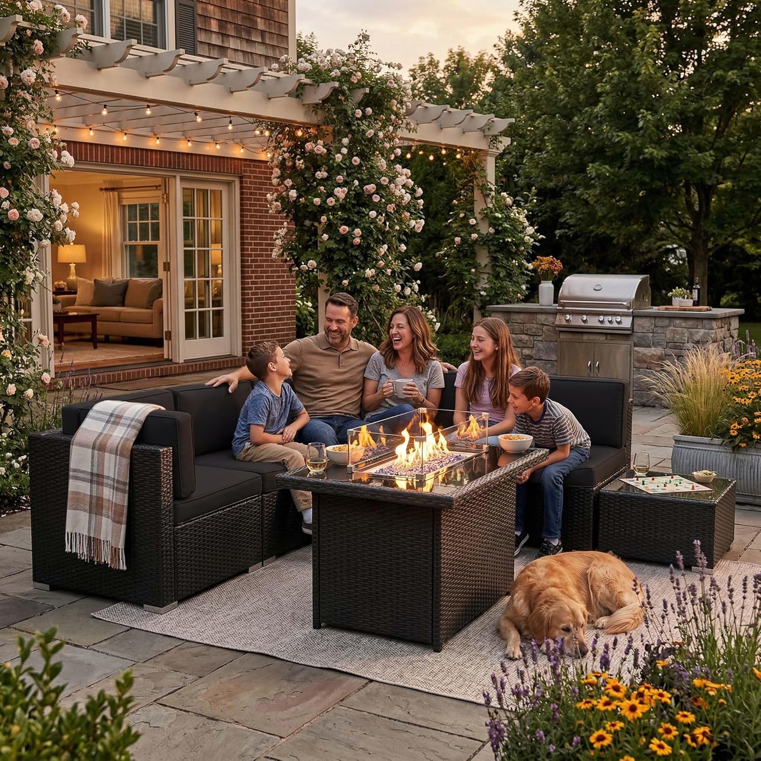 8 Pieces Patio Furniture Set w - Outdoor Furniture With Fire Pit Table ulasan dan harga