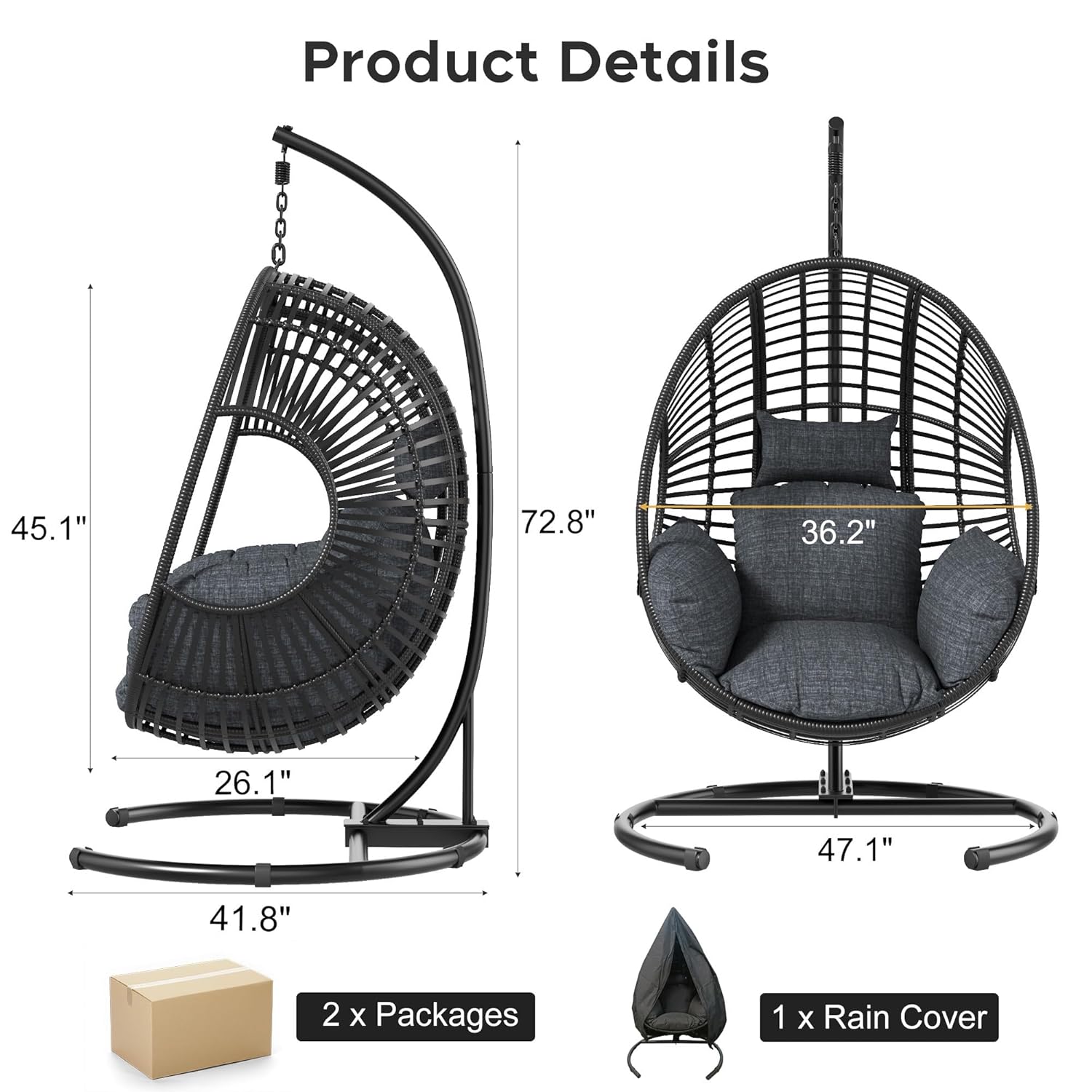 42in Extra Wide Egg Chair Pati - Outdoor Furniture Egg Chair ulasan dan harga