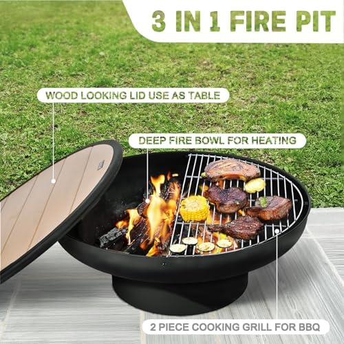 32in Fire Pit Table with Lid,H - Fire Pit Bowl ulasan dan harga